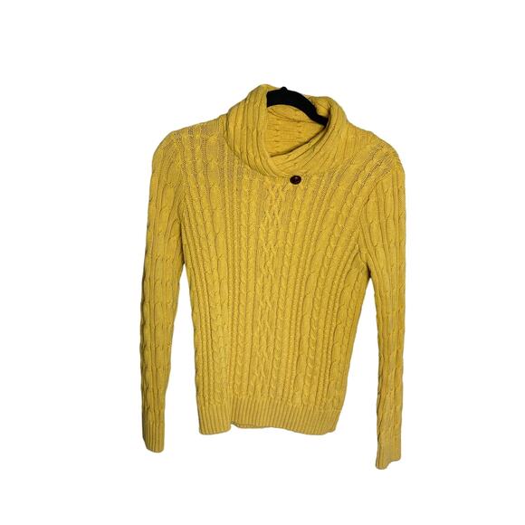 Jeanne Pierre Mockneck Cable Knit Sweater Yellow Pullover Long Sleeve Size Small - Picture 7 of 7